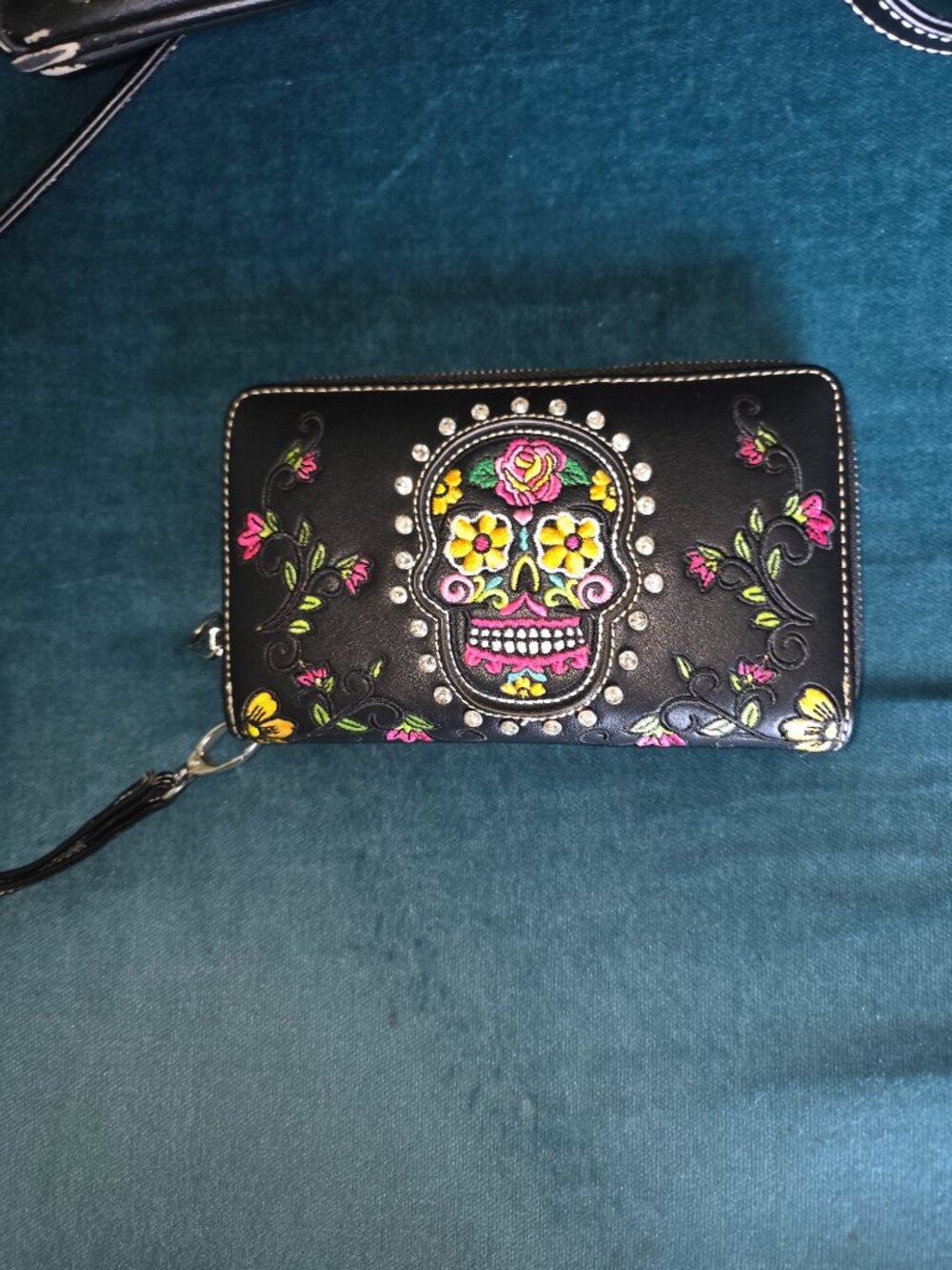 Montana West Sugar Skull Embroidered Crossbody Bag & Wallet Set Black Boho - Picture 15 of 16